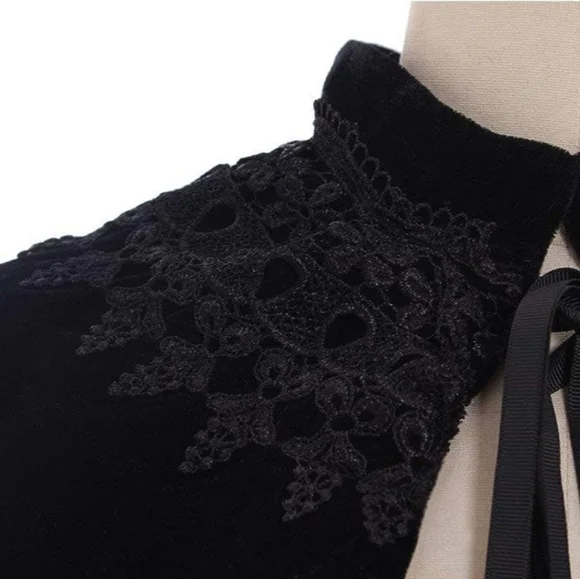 Velvet Cape Short Lace Shawl Lolita Cloak for Women Girls Dress - Picture 4 of 5